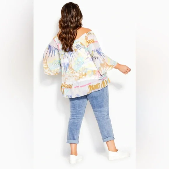 NWT City Chic Retro Storm Off Shoulder Chiffon Floaty Top Plus Size S (16) - Picture 4 of 8